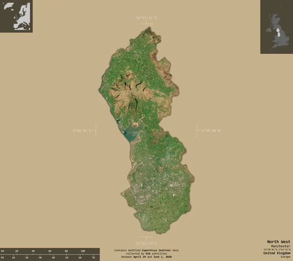 Noroeste Región Del Reino Unido Imágenes Satelitales Sentinel Forma Aislada — Foto de Stock
