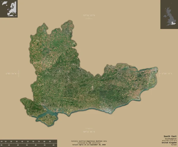 Південний Схід Регіон Великої Британії Супутникові Знімки Sentinel Форма Ізольована — стокове фото