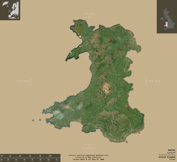 Gales Región Del Reino Unido Imágenes Satelitales Sentinel Forma Aislada — Foto de Stock