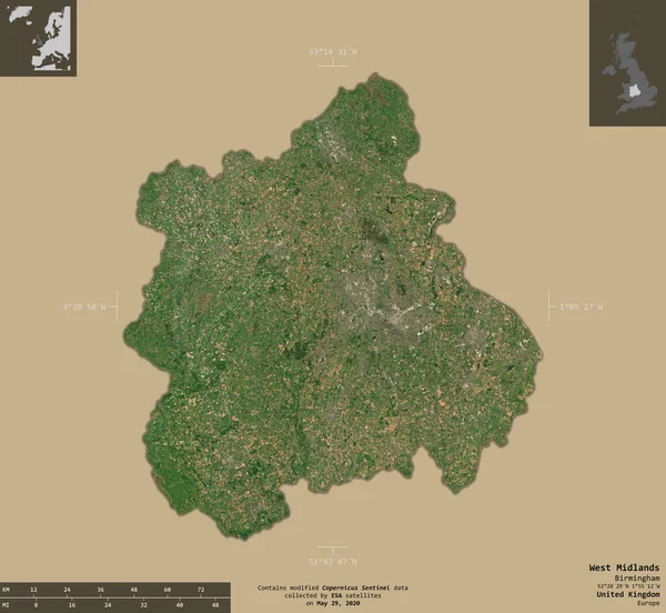 West Midlands Región Del Reino Unido Imágenes Satelitales Sentinel Forma — Foto de Stock