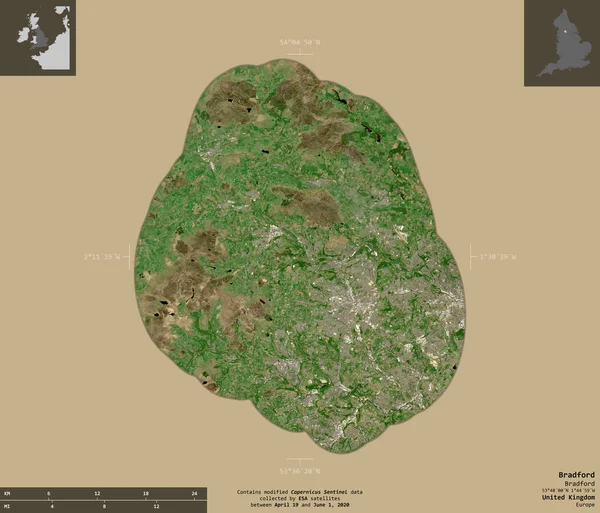 Bradford Verwaltungsbezirk Von Großbritannien Satellitenbilder Von Sentinel Form Isoliert Auf — Stockfoto