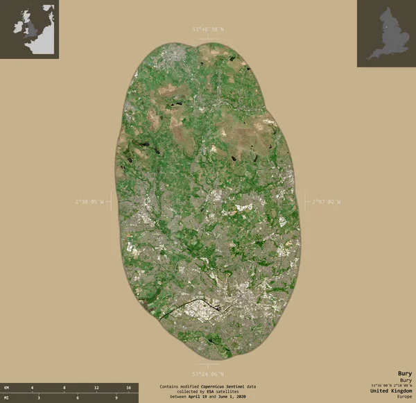 Bury Condado Administrativo Del Reino Unido Imágenes Satelitales Sentinel Forma — Foto de Stock