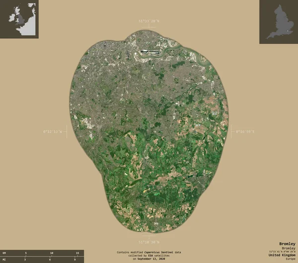 Bromley Londres Reino Unido Imágenes Satelitales Sentinel Forma Aislada Sobre — Foto de Stock