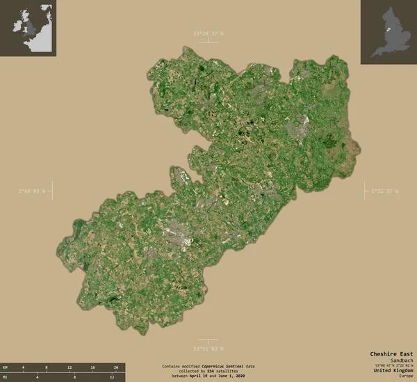 Cheshire East Verwaltungsbezirk Des Vereinigten Königreichs Satellitenbilder Von Sentinel Form — Stockfoto