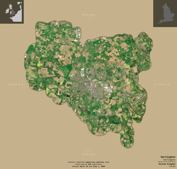 Darlington Einheitsbehörde Des Vereinigten Königreichs Satellitenbilder Von Sentinel Form Isoliert — Stockfoto