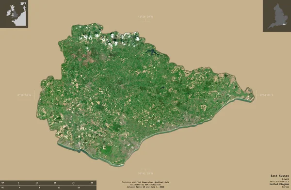 East Sussex Verwaltungsbezirk Von Großbritannien Satellitenbilder Von Sentinel Form Isoliert — Stockfoto