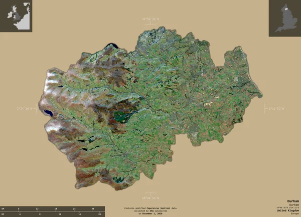 Durham Administratieve Provincie Van Het Verenigd Koninkrijk Sentinel Satellietbeelden Vorm — Stockfoto