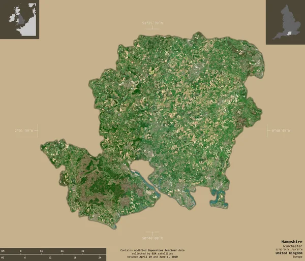 Hampshire Comté Administratif Royaume Uni Imagerie Satellite Sentinel Forme Isolée — Photo