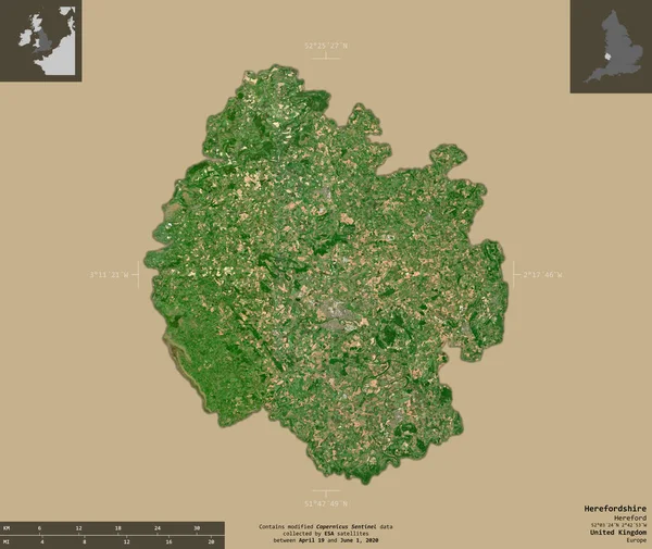 Herefordshire Einheitsbehörde Des Vereinigten Königreichs Satellitenbilder Von Sentinel Form Isoliert — Stockfoto