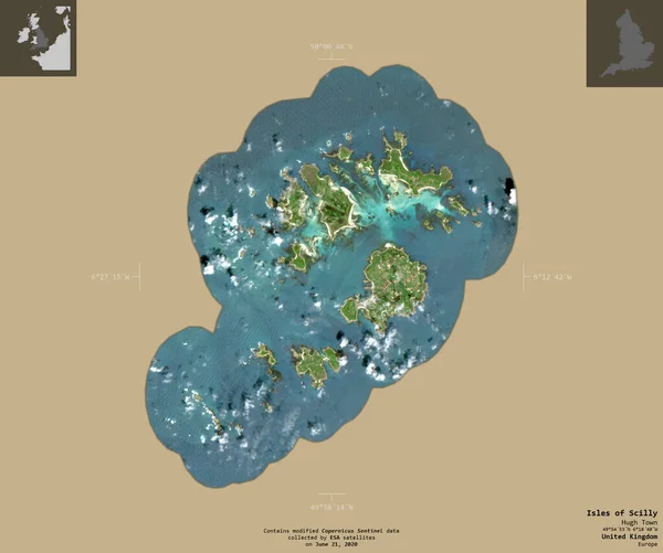 Острова Силли Административный Округ Великобритании Снимки Спутника Сентинел Форма Изолирована — стоковое фото