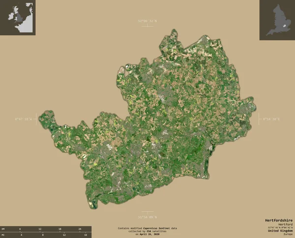 Hertfordshire Comté Administratif Royaume Uni Imagerie Satellite Sentinel Forme Isolée — Photo