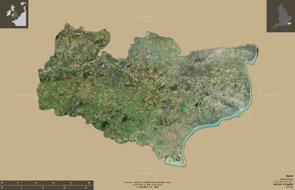 Kent Comté Administratif Royaume Uni Imagerie Satellite Sentinel Forme Isolée — Photo