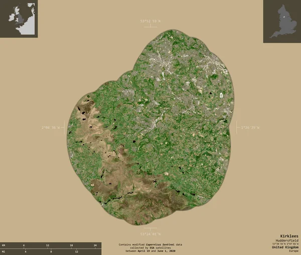 Kirklees Condado Administrativo Del Reino Unido Imágenes Satelitales Sentinel Forma — Foto de Stock