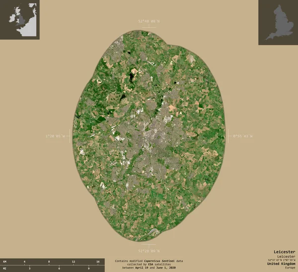 Leicester Jednotný Orgán Spojeného Království Sentinel Satelitní Snímky Tvar Izolovaný — Stock fotografie
