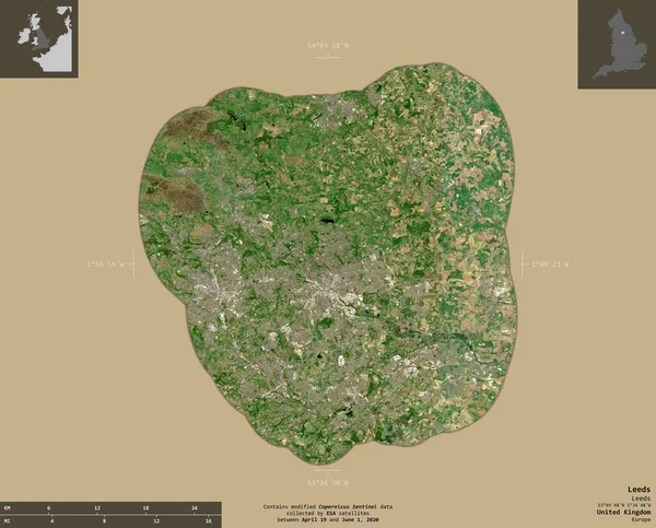 Leeds Condado Administrativo Del Reino Unido Imágenes Satelitales Sentinel Forma — Foto de Stock