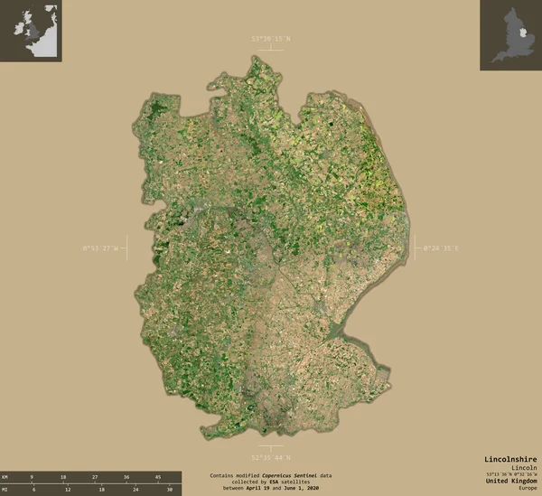 Lincolnshire Condado Administrativo Del Reino Unido Imágenes Satelitales Sentinel Forma — Foto de Stock