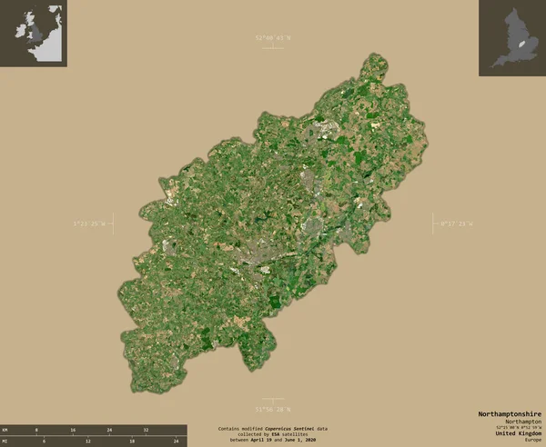 Нортгемптоншир Адміністративний Округ Великої Британії Супутникові Знімки Sentinel Форма Ізольована — стокове фото