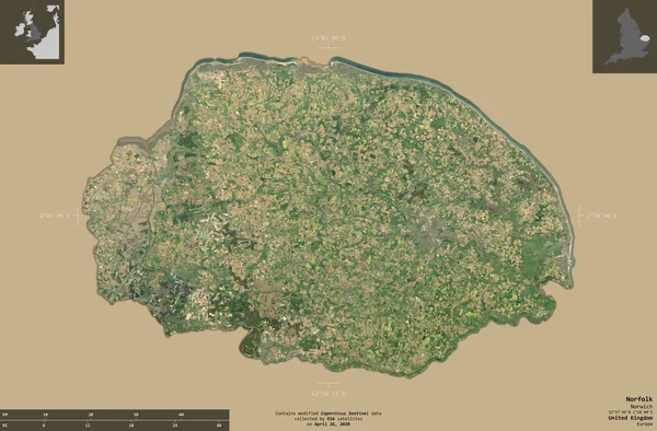 Norfolk Comté Administratif Royaume Uni Imagerie Satellite Sentinel Forme Isolée — Photo