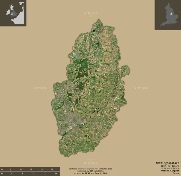 Ноттінгемшир Адміністративний Округ Великої Британії Супутникові Знімки Sentinel Форма Ізольована — стокове фото