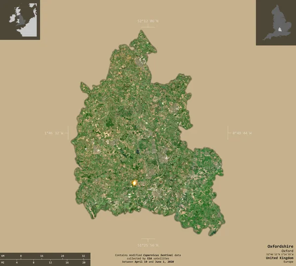 Oxfordshire Comté Administratif Royaume Uni Imagerie Satellite Sentinel Forme Isolée — Photo