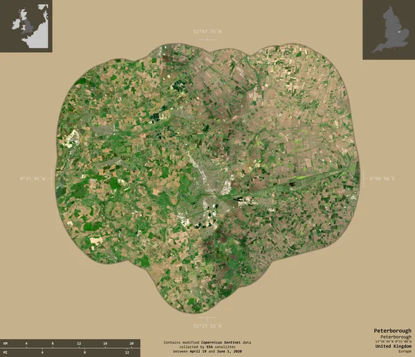 Peterborough Einheitsbehörde Des Vereinigten Königreichs Satellitenbilder Von Sentinel Form Isoliert — Stockfoto