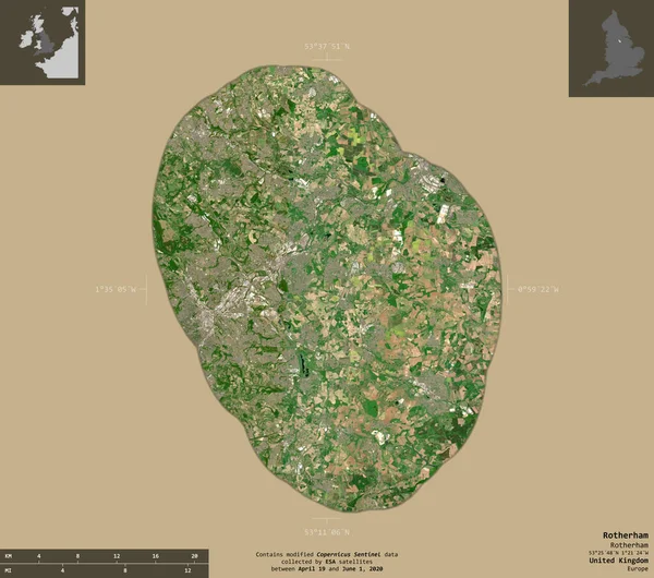 Rotherham Verwaltungsbezirk Von Großbritannien Satellitenbilder Von Sentinel Form Isoliert Auf — Stockfoto