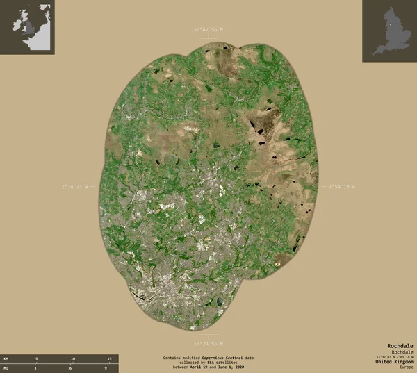 Rochdale Condado Administrativo Del Reino Unido Imágenes Satelitales Sentinel Forma — Foto de Stock