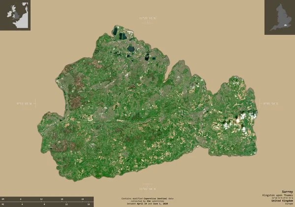 Surrey Verwaltungsbezirk Von Großbritannien Satellitenbilder Von Sentinel Form Isoliert Auf — Stockfoto