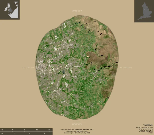 Tameside Distrito Metropolitano Del Reino Unido Imágenes Satelitales Sentinel Forma — Foto de Stock
