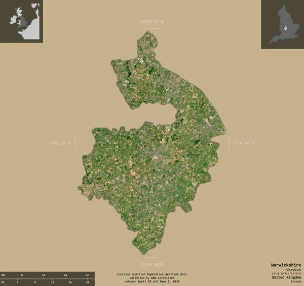 Warwickshire Verwaltungsbezirk Von Großbritannien Satellitenbilder Von Sentinel Form Isoliert Auf — Stockfoto