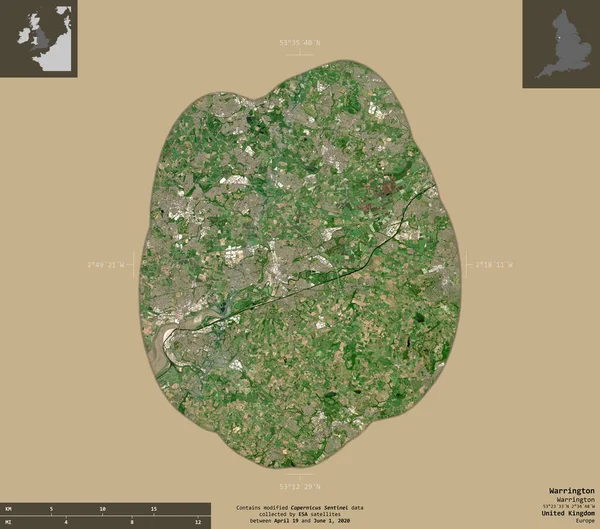 Warrington Einheitsbehörde Des Vereinigten Königreichs Satellitenbilder Von Sentinel Form Isoliert — Stockfoto