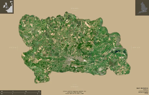 West Berkshire Grafschaft Von Großbritannien Satellitenbilder Von Sentinel Form Isoliert — Stockfoto