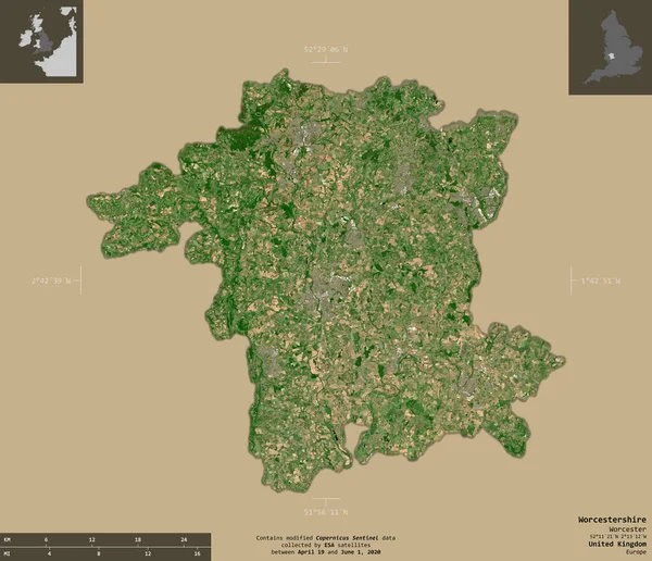 Worcestershire Condado Administrativo Del Reino Unido Imágenes Satelitales Sentinel Forma — Foto de Stock