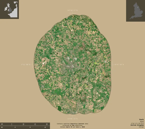 York Einheitsbehörde Des Vereinigten Königreichs Satellitenbilder Von Sentinel Form Isoliert — Stockfoto