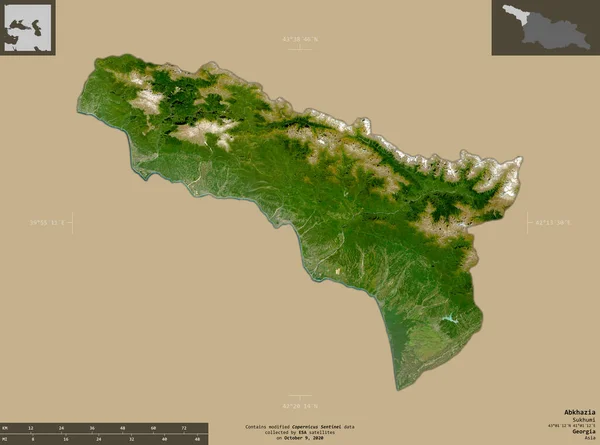 Abjasia República Autónoma Georgia Imágenes Satelitales Sentinel Forma Aislada Sobre —  Fotos de Stock