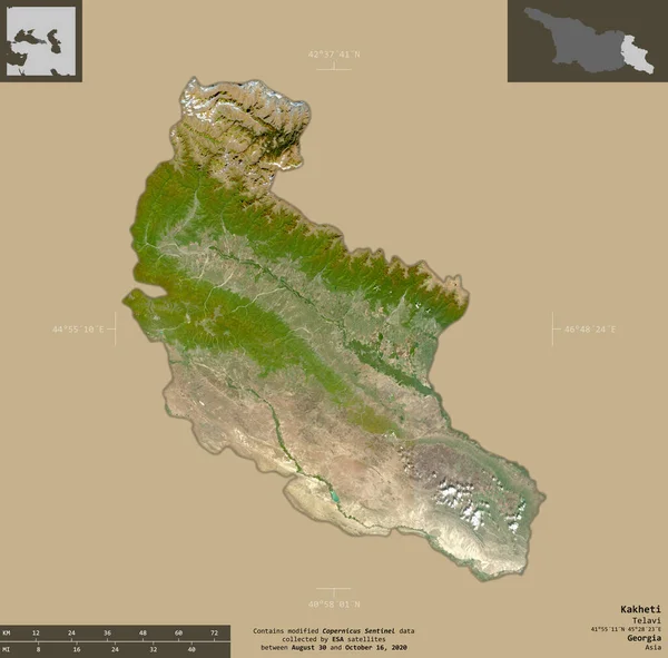 Kakheti 格鲁吉亚地区 2号卫星图像 在坚实的背景上与信息覆盖隔离的形状 包含修改后的哥白尼哨兵数据 — 图库照片