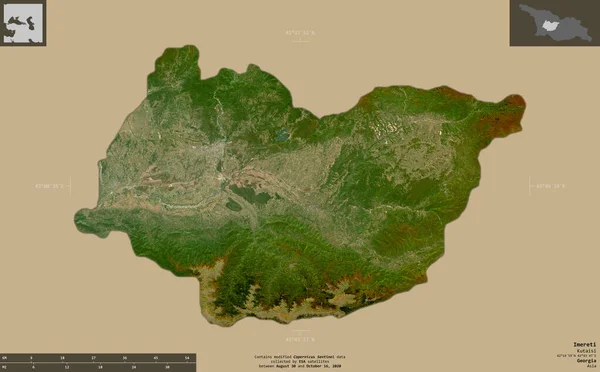 Imereti Region Georgia Sentinel Satellite Imagery Shape Isolated Solid Background — Stock Photo, Image