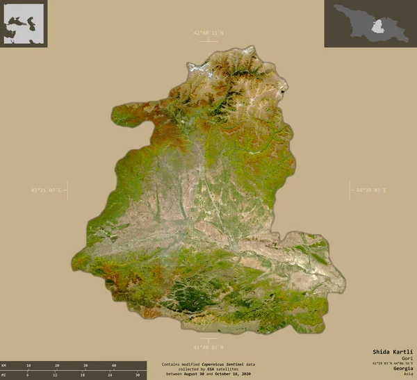 Shida Kartli Región Georgia Imágenes Satelitales Sentinel Forma Aislada Sobre — Foto de Stock