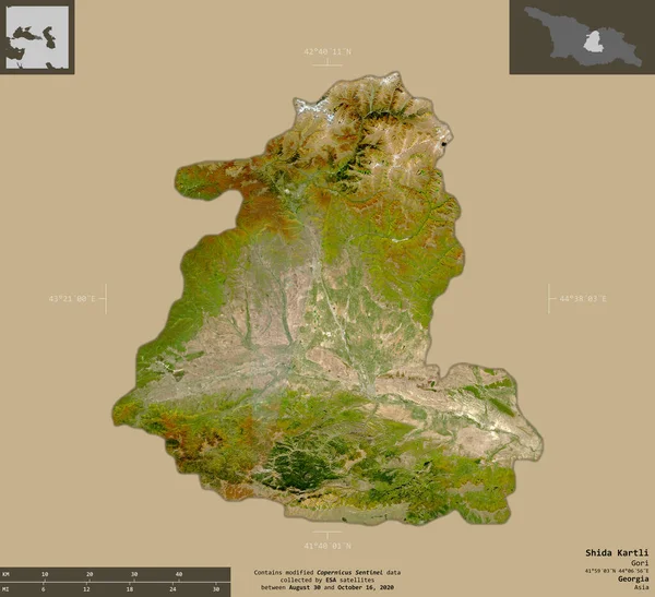 Shida Kartli Região Geórgia Imagens Satélite Sentinela Forma Isolada Fundo — Fotografia de Stock