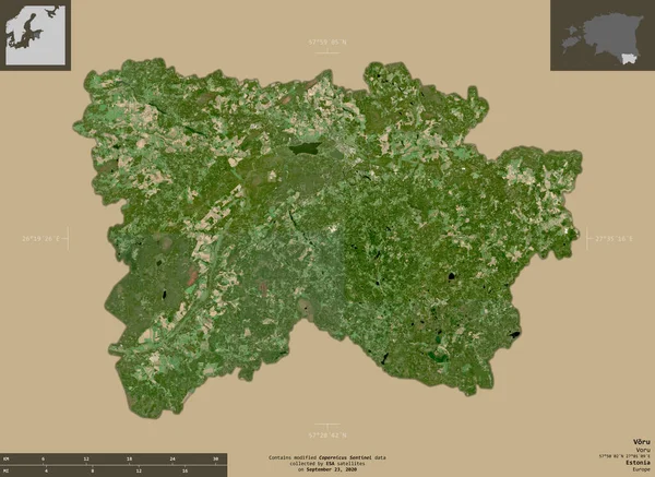 Voru Okres Estonsko Sentinel Satelitní Snímky Tvar Izolovaný Pevném Pozadí — Stock fotografie