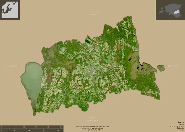 Tartu Contea Estonia Immagini Satellitari Sentinel Forma Isolata Fondo Solido — Foto Stock