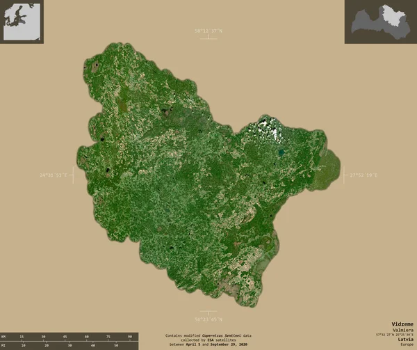 Vidzeme Provinz Lettland Satellitenbilder Von Sentinel Form Isoliert Auf Festem — Stockfoto