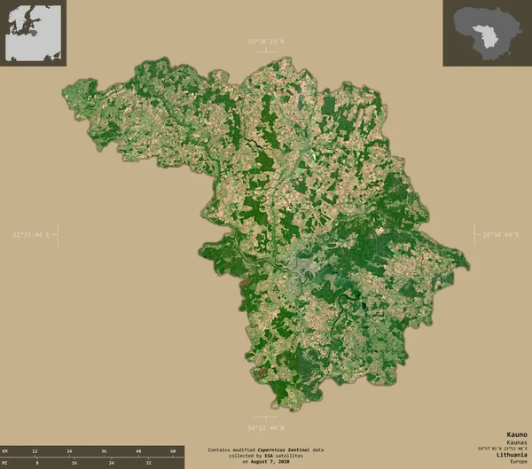 Kauno 立陶宛县 2号卫星图像 在坚实的背景上与信息覆盖隔离的形状 包含修改后的哥白尼哨兵数据 — 图库照片