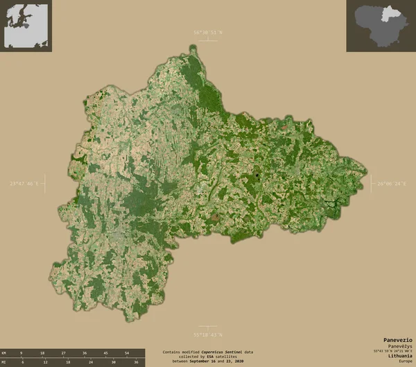 Panevezio Comté Lituanie Imagerie Satellite Sentinel Forme Isolée Sur Fond — Photo