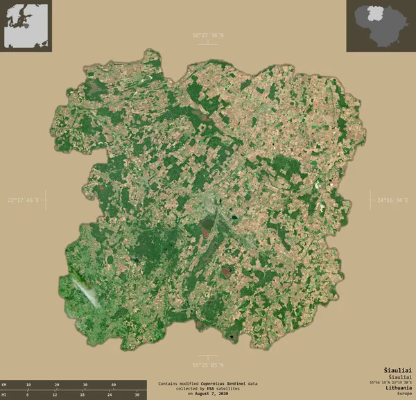 Siauliai 立陶宛县 2号卫星图像 在坚实的背景上与信息覆盖隔离的形状 包含修改后的哥白尼哨兵数据 — 图库照片