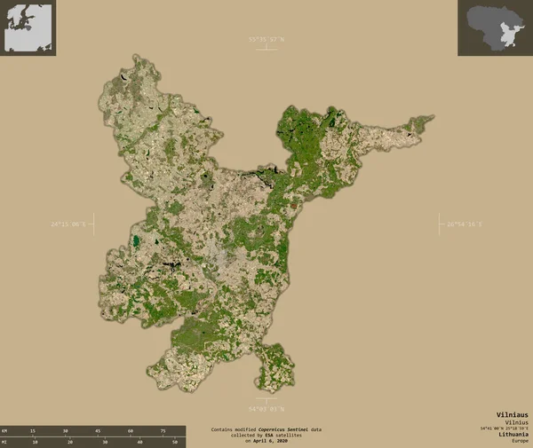 Vilniaus Kreis Litauen Satellitenbilder Von Sentinel Form Isoliert Auf Festem — Stockfoto