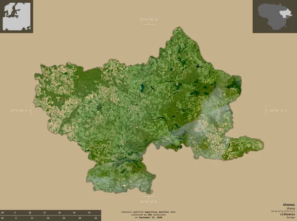 Utenos Kreis Litauen Satellitenbilder Von Sentinel Form Isoliert Auf Festem — Stockfoto