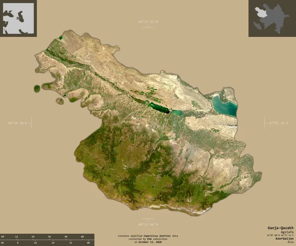 Ganja Qazakh Región Azerbaiyán Imágenes Satelitales Sentinel Forma Aislada Sobre —  Fotos de Stock