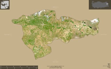 Tarım, Türkiye 'nin ili. Sentinel-2 uydu görüntüleri. Bilgilendirici örtülerle sağlam arkaplanda izole edilmiş şekil. Değiştirilmiş Kopernik Sentinel verileri içerir