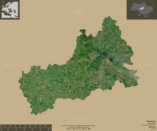 Tscherkassja Region Der Ukraine Satellitenbilder Von Sentinel Form Isoliert Auf — Stockfoto